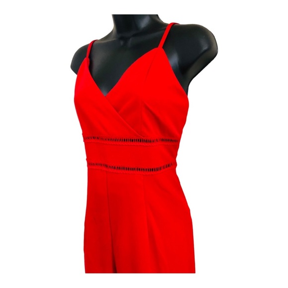 Trixxi Red spaghetti strap v-neck perforated waist jumpsuit size large new‎ - Picture 5 of 16
